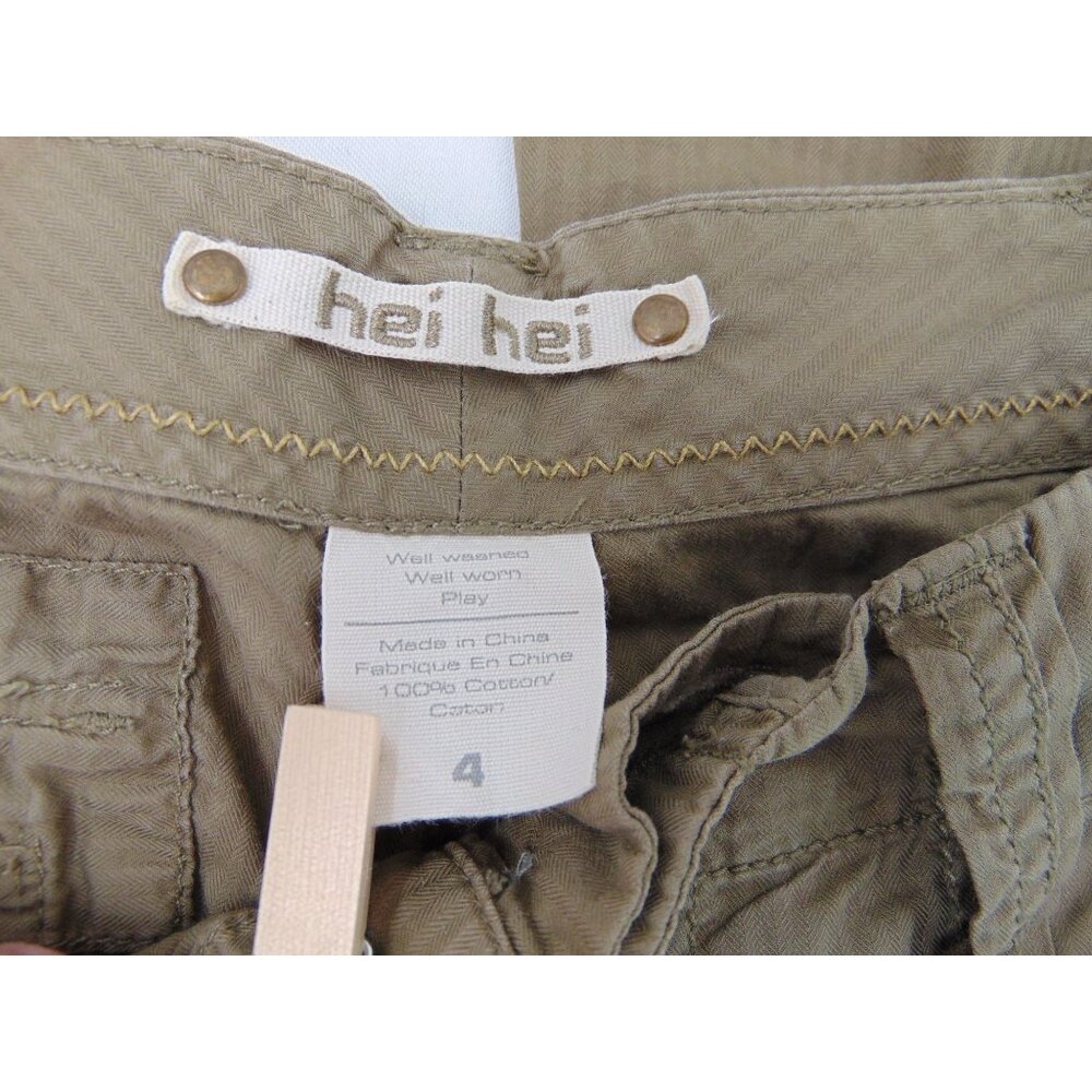 Hei Hei Anthropologie Green Pants 4 Shadow Stripe Cargo Pockets Low Rise Zipper - Picture 11 of 12